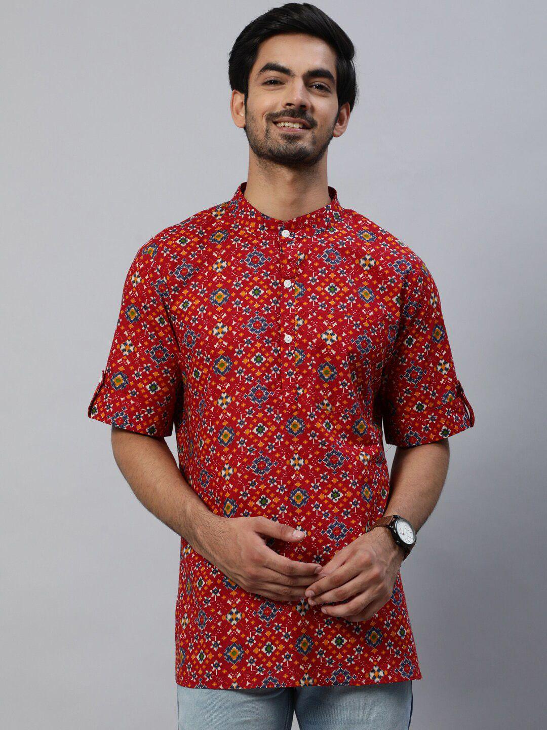 aks geometric printed mandarin collar cotton kurta