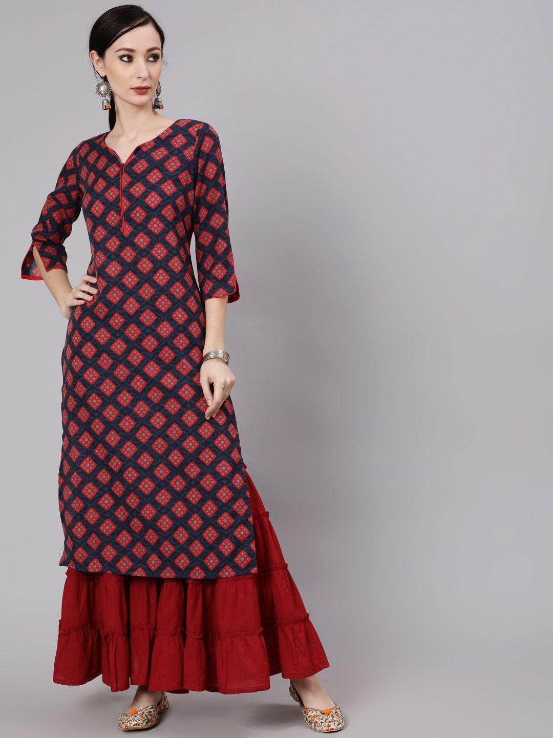 aks geometric printed straight cotton kurta