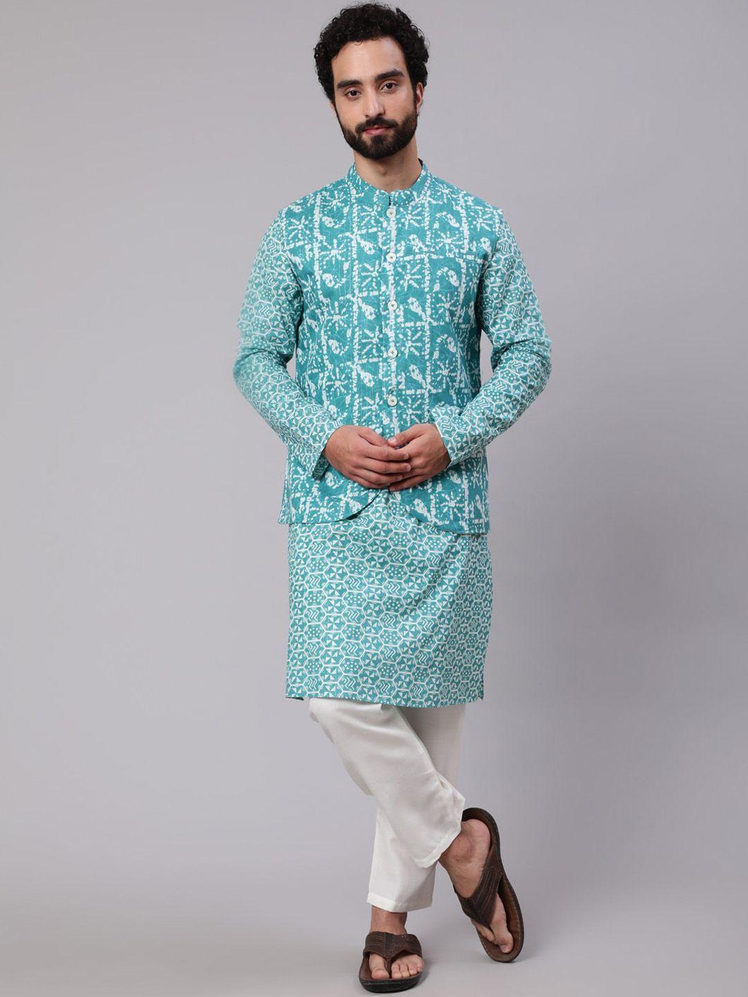 aks geometric printed straight kurta with nehru jacket