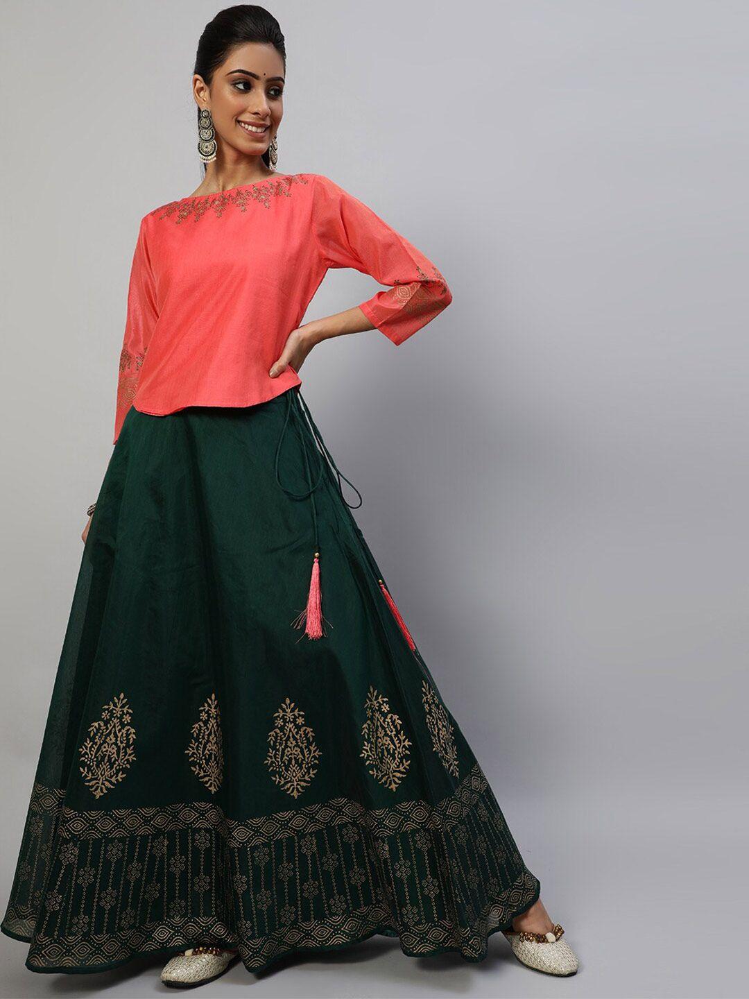 aks green & coral printed ready to wear lehenga &