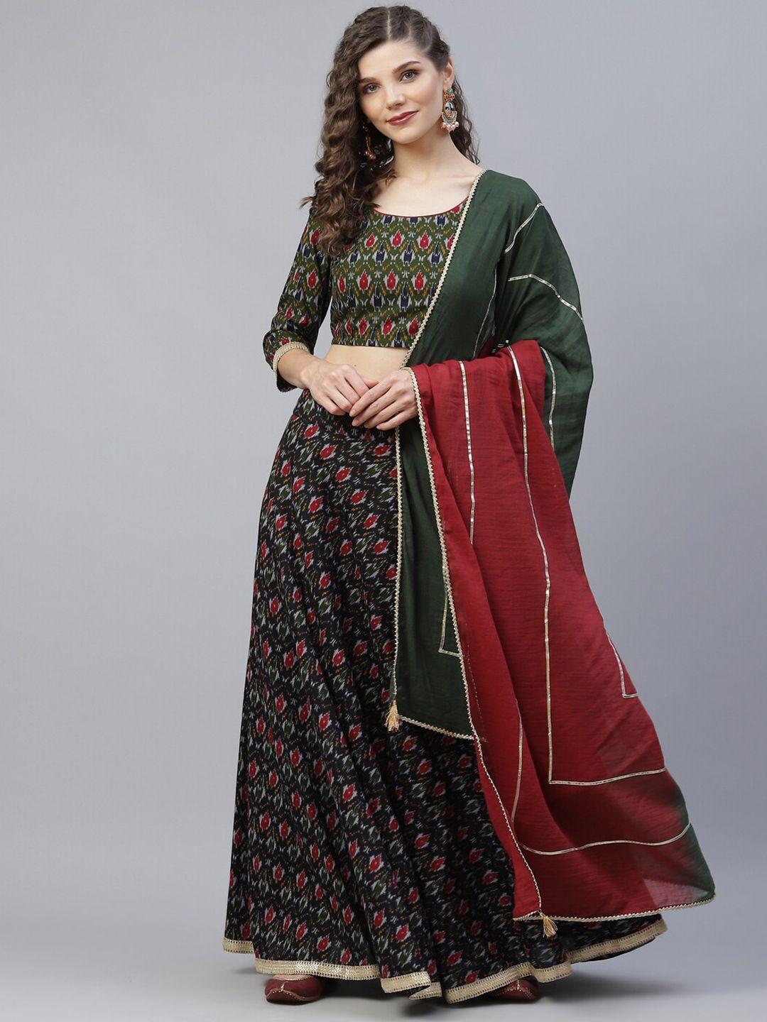 aks green & red printed ready to wear lehenga & blouse with dupatta