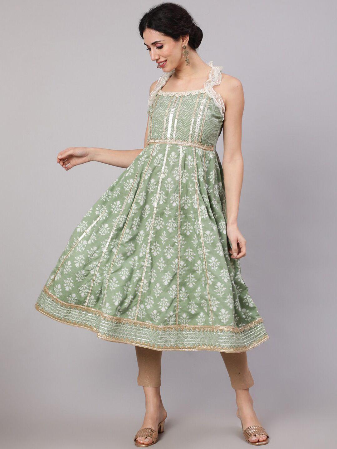 aks green ethnic motifs print empire midi dress