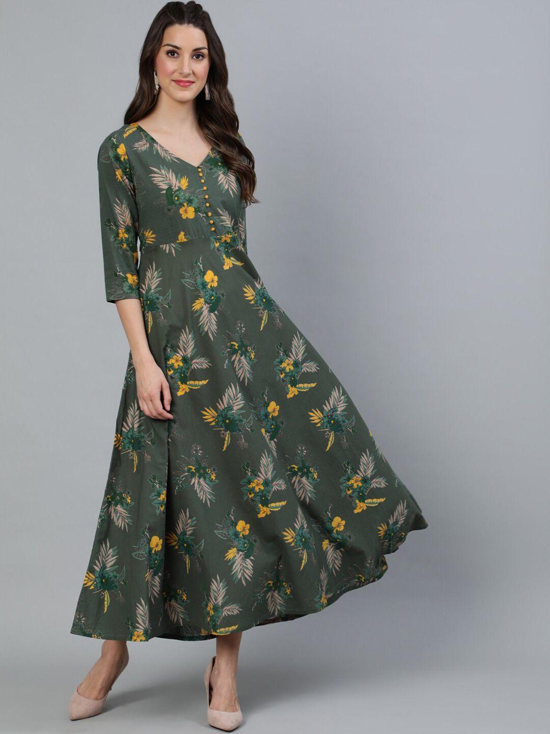 aks green floral print maxi dress