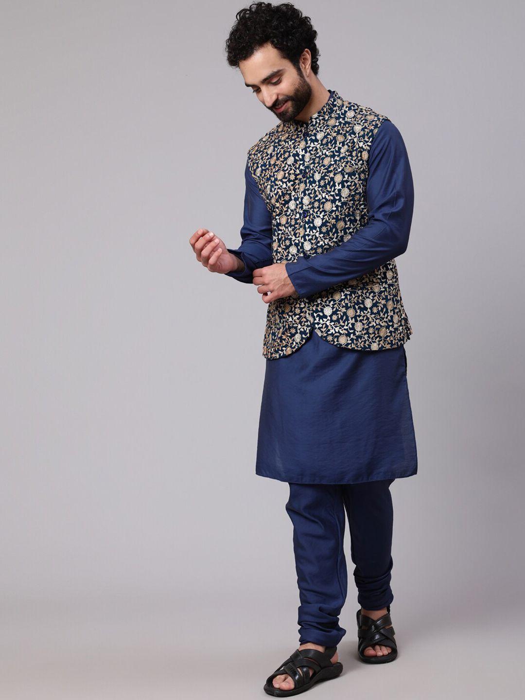 aks mandarin collar kurta with churidar & nehru jacket