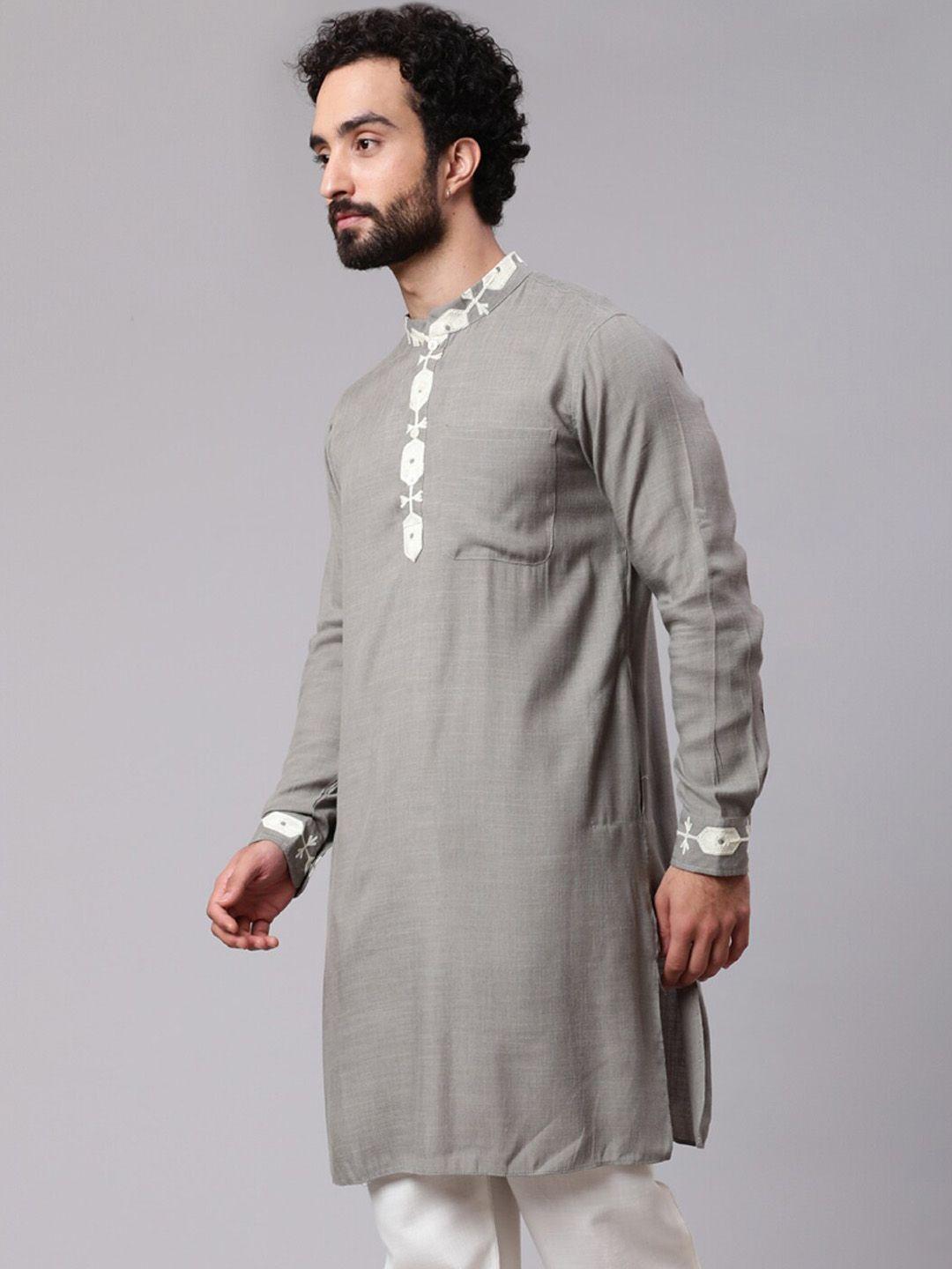 aks mandarin collar thread work straight kurta