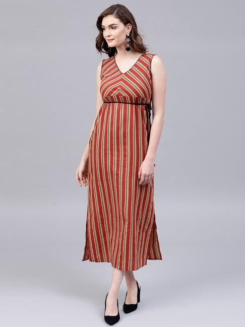 aks maroon cotton printed a-line dress