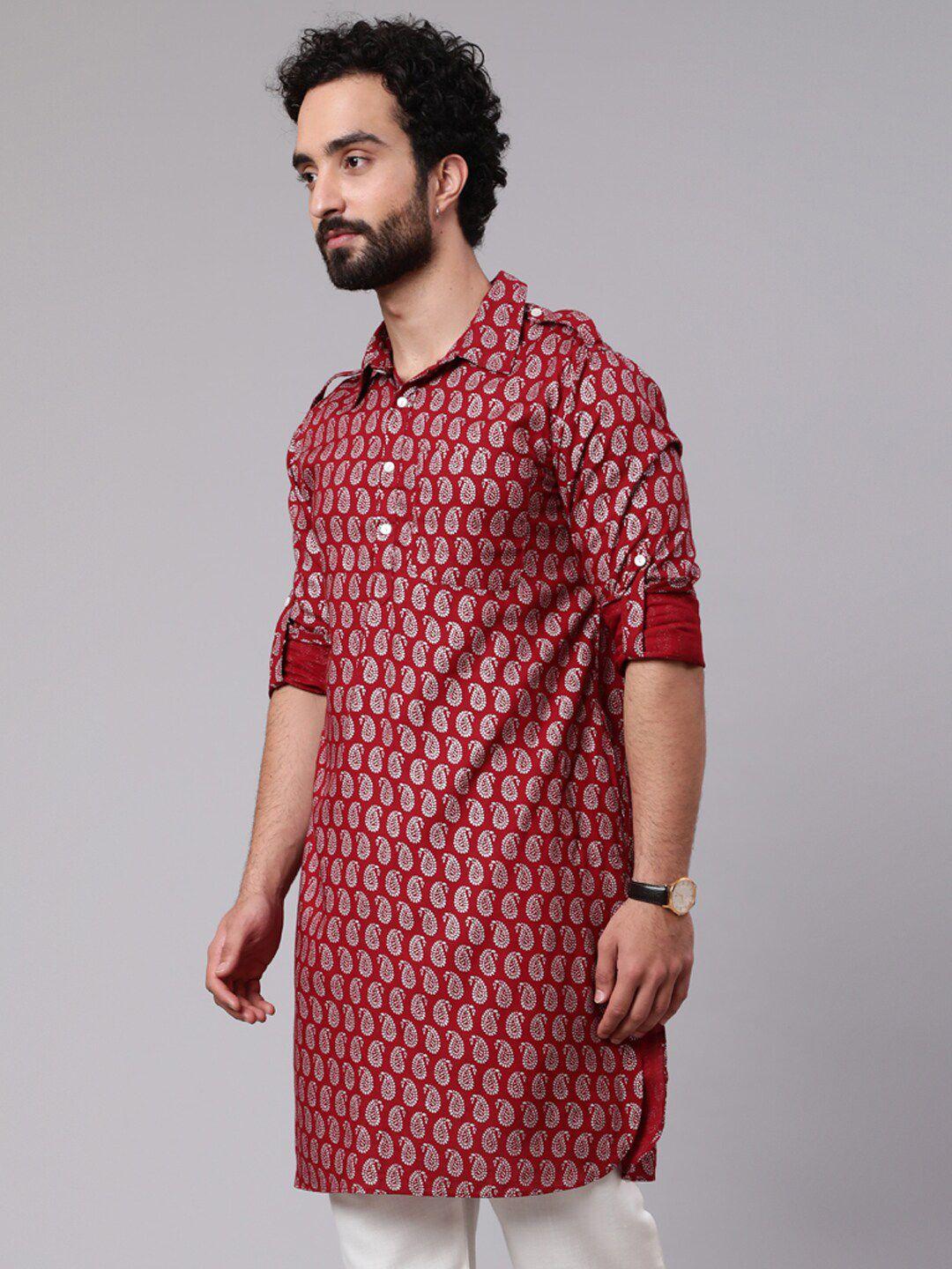 aks paisley printed shirt collar pathani kurta