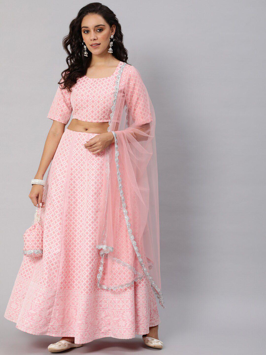 aks pink embroidered ready to wear lehenga & blouse with dupatta