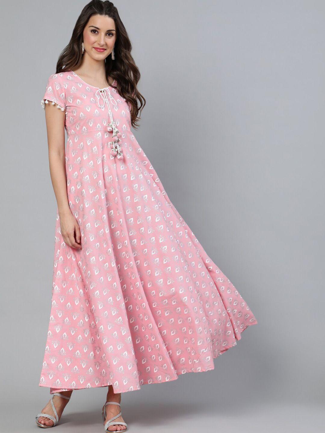 aks pink ethnic motifs print maxi dress