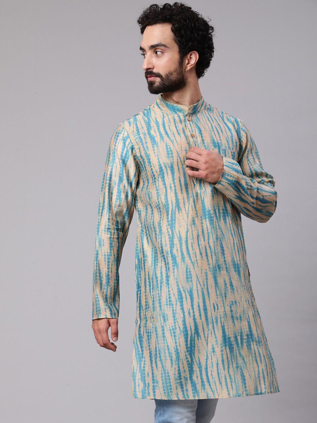 aks printed abstract mandarin collar chanderi silk kurta