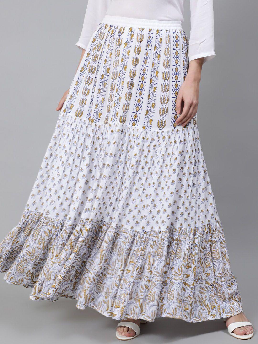 aks printed flared tiered skirt