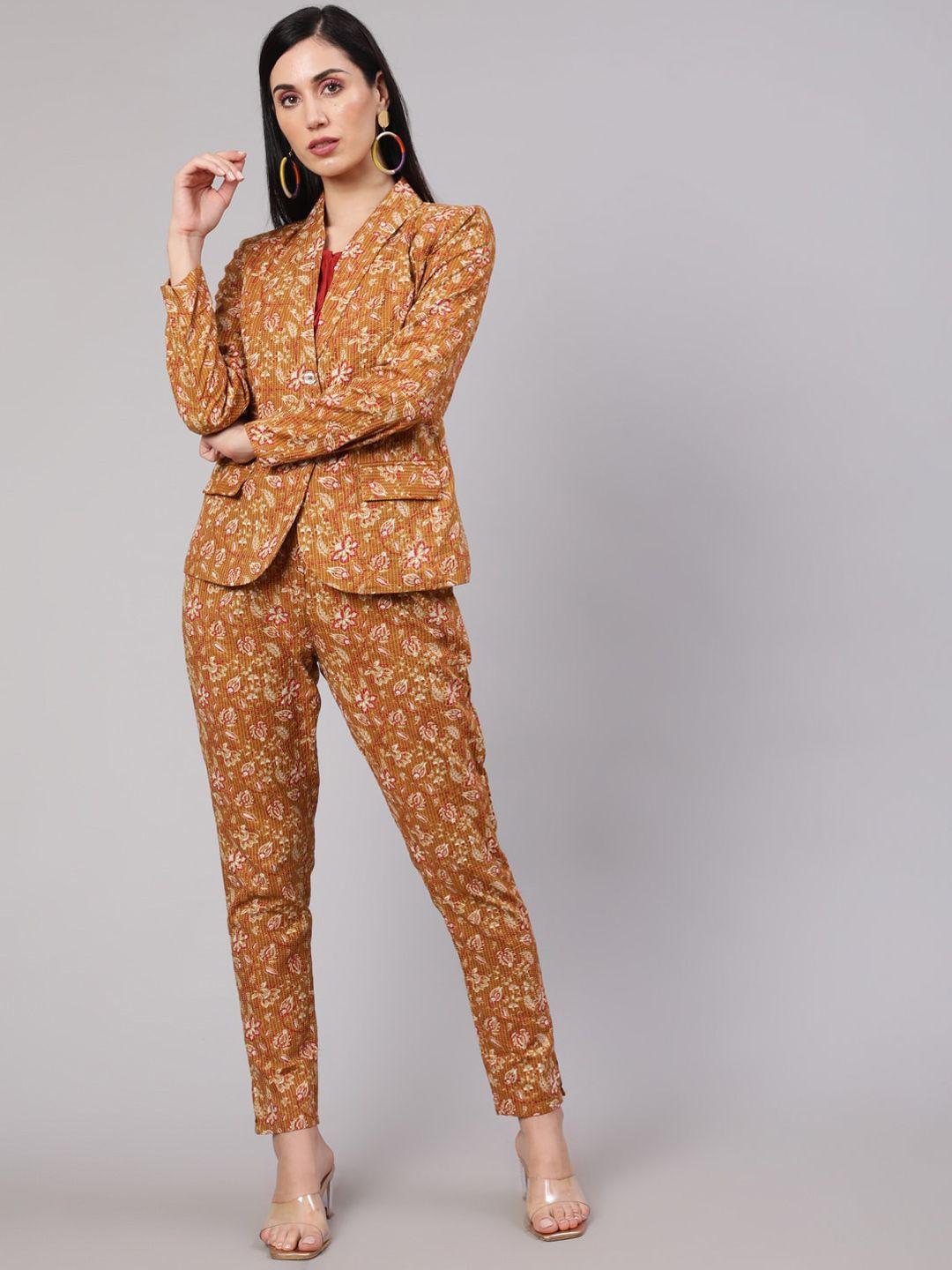 aks printed pure cotton blazer & pant co-ords set