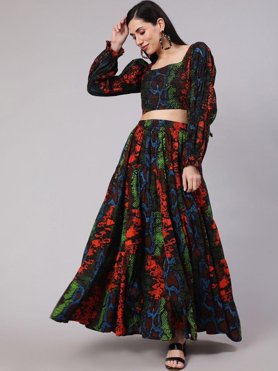 aks red & black printed ready to wear lehenga &