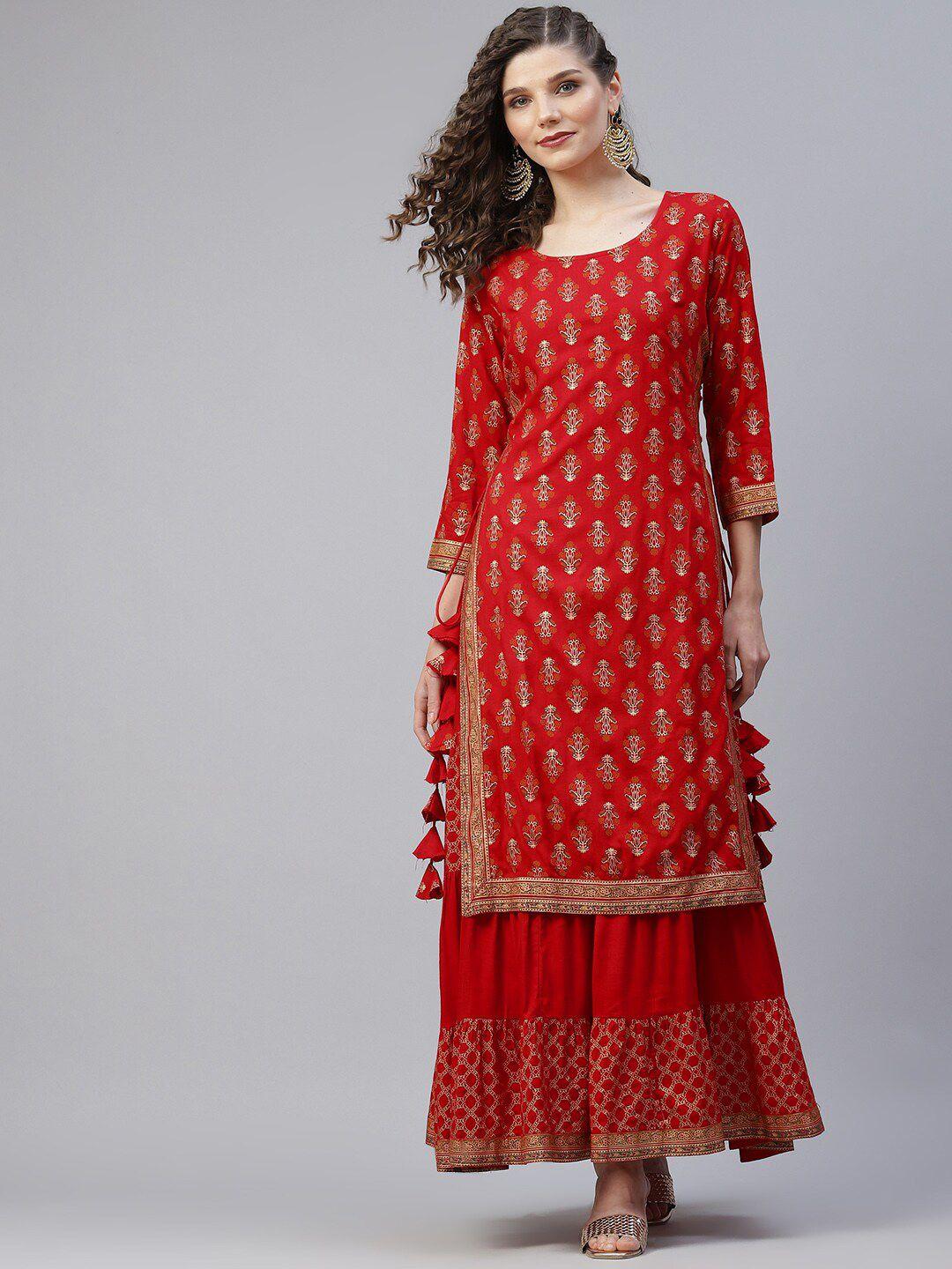 aks red ethnic motifs print maxi dress