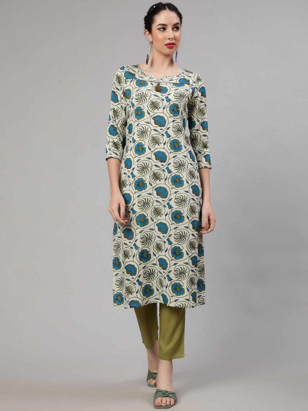 aks round neck floral printed regular kurta with trousers