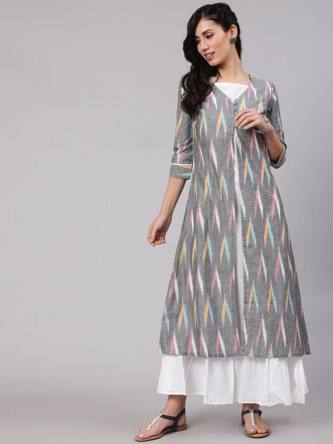 aks square neck flounce hemline a-line cotton maxi dress