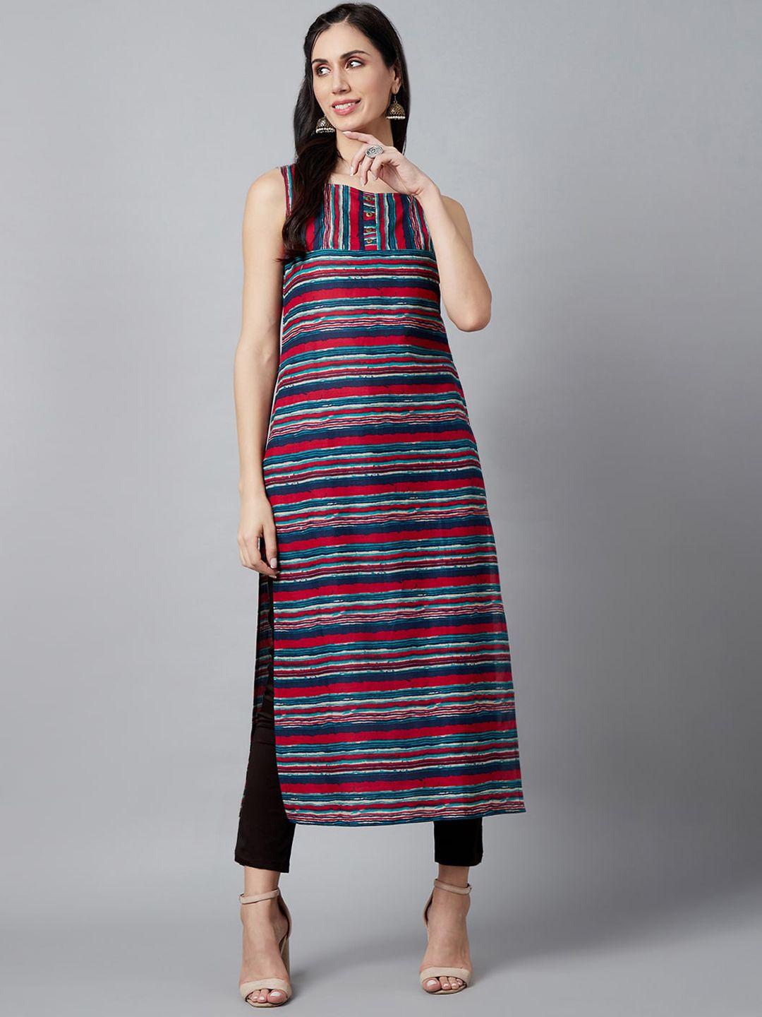 aks striped boat neck cotton kurta