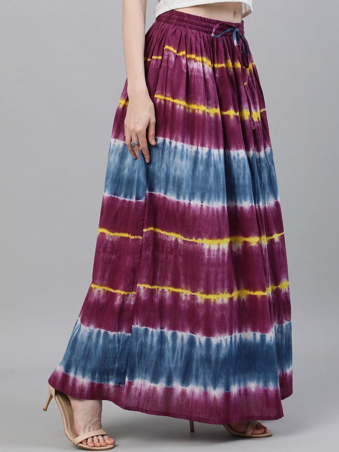 aks tie & dye printed pure cotton flared maxi skirt