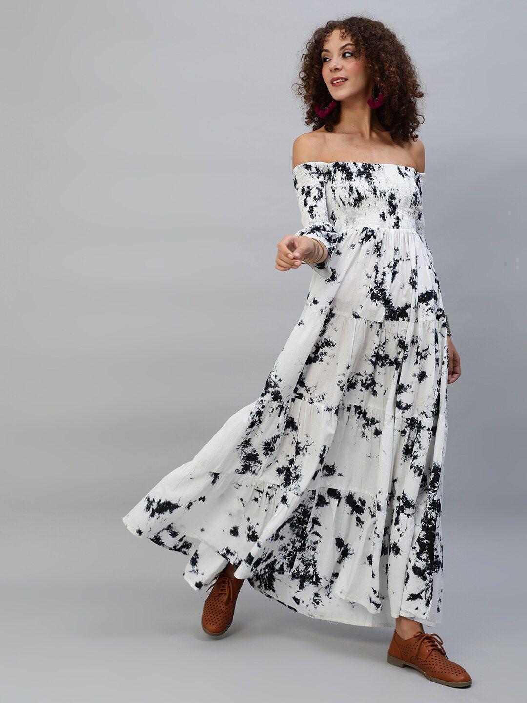 aks white floral print off-shoulder maxi dress