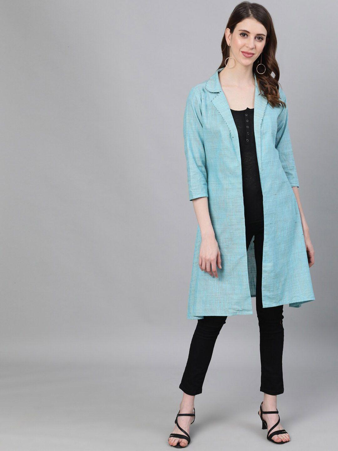 aks women blue longline tailored jacket with embroidered