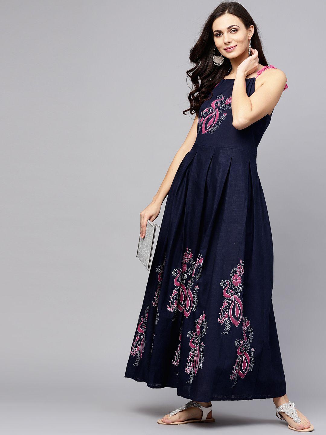 aks women navy printed maxi dress