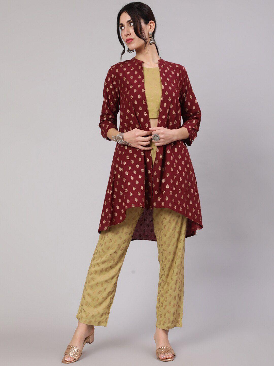 aks women printed top with palazzo & jacket co-ords