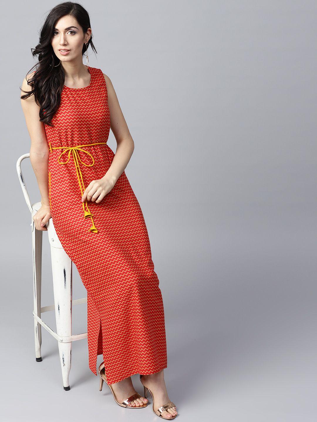 aks women red & yellow printed maxi dress