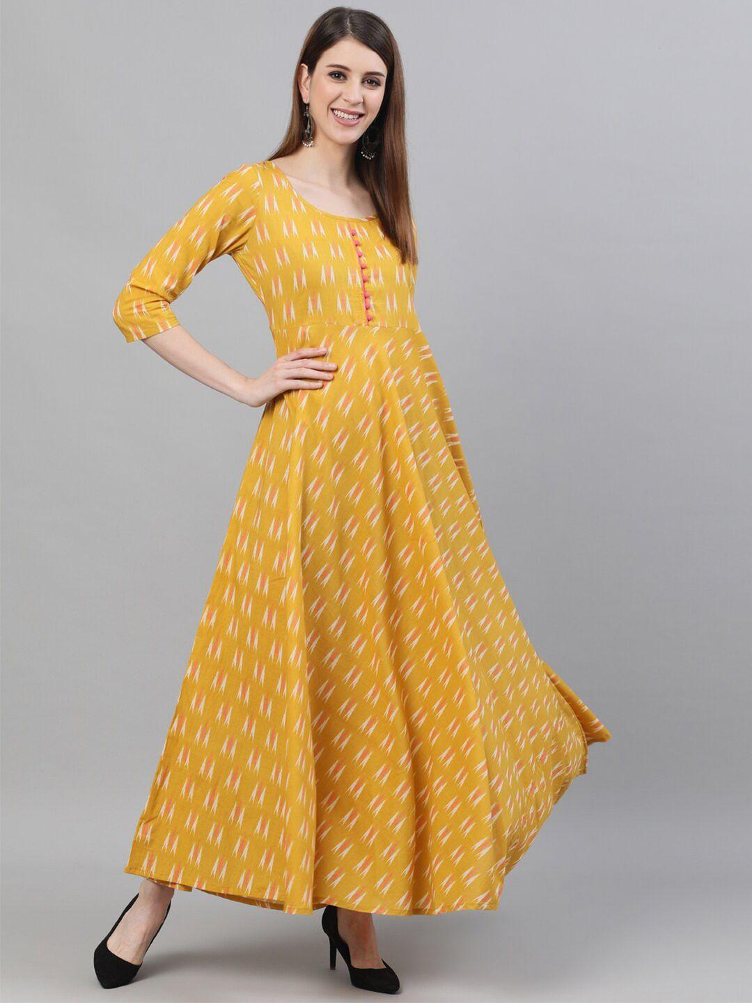 aks yellow ethnic motifs print maxi dress