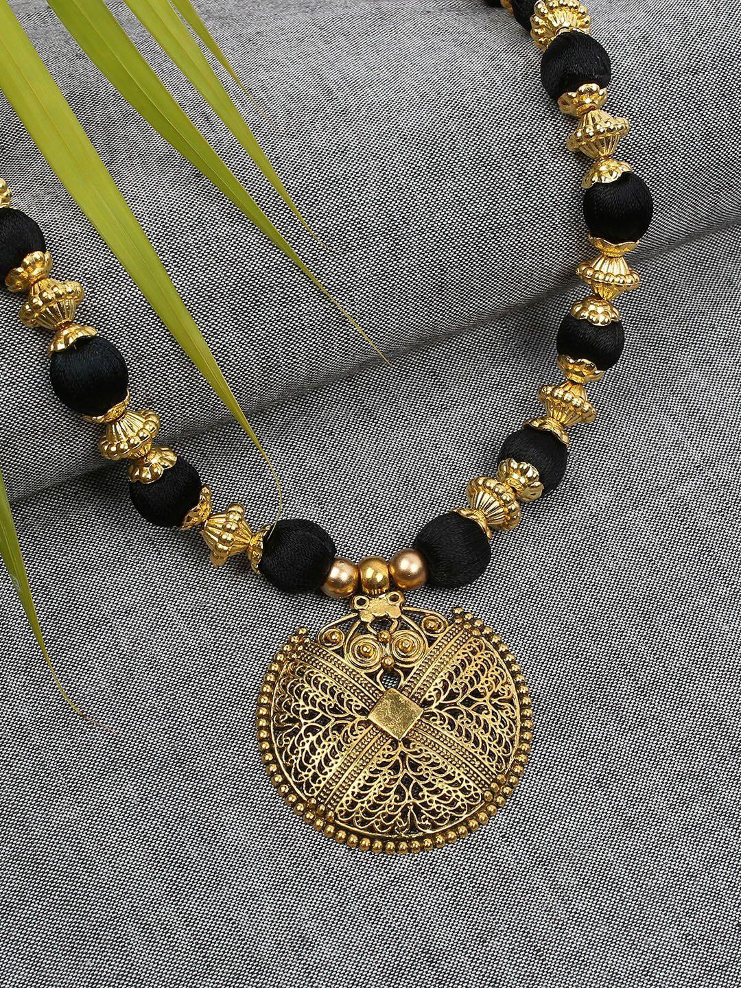 akshara black & gold-toned brass gold-plated necklace