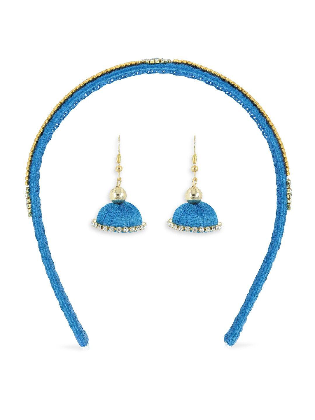 akshara girls blue & gold-toned set of 2 beaded hair accessory set