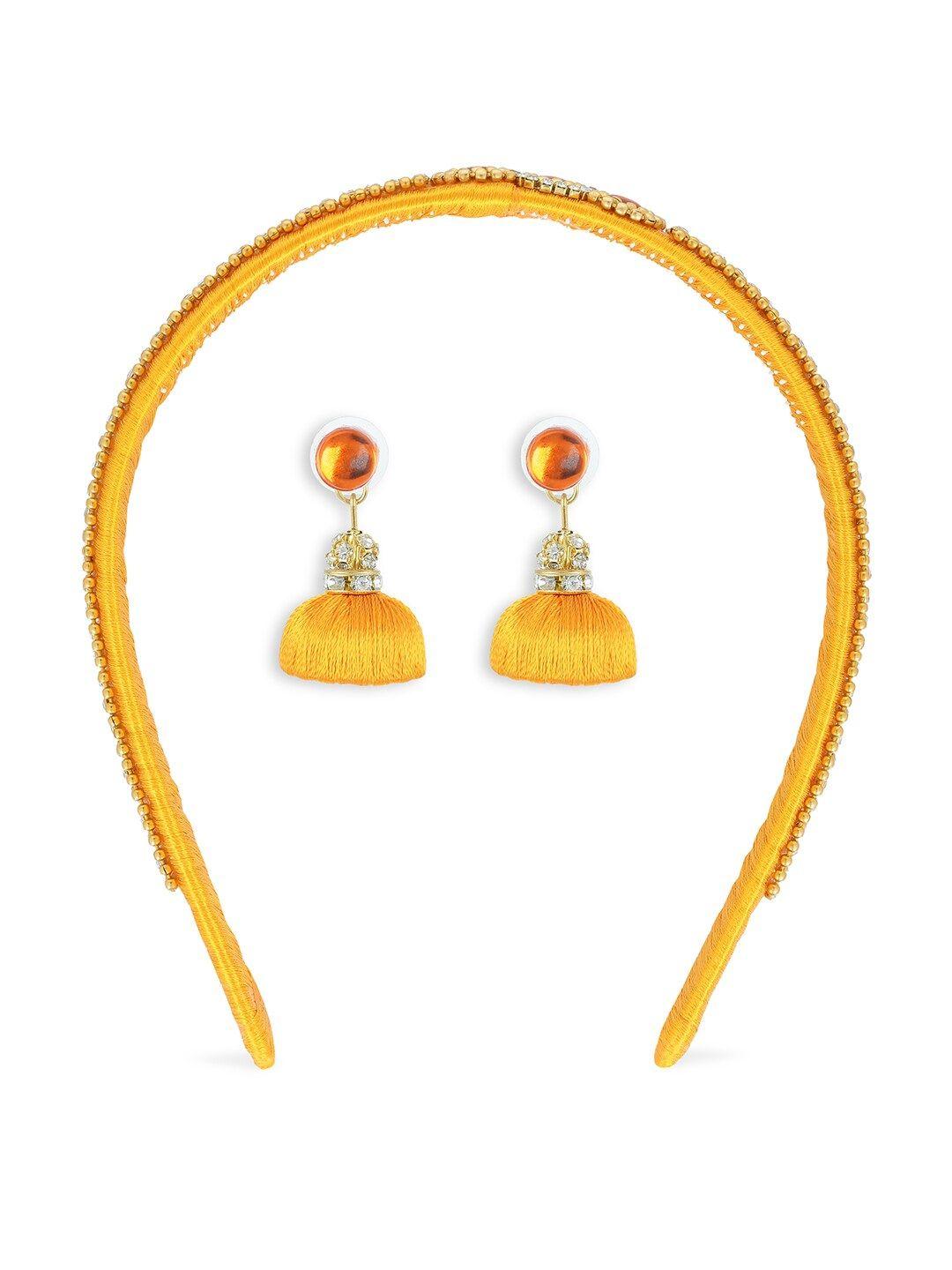 akshara girls gold-toned & gold-toned hair band with earrings
