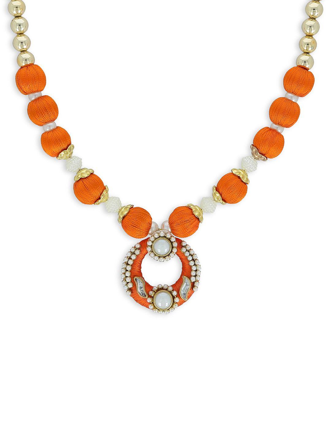 akshara girls orange & gold-plated handcrafted necklace