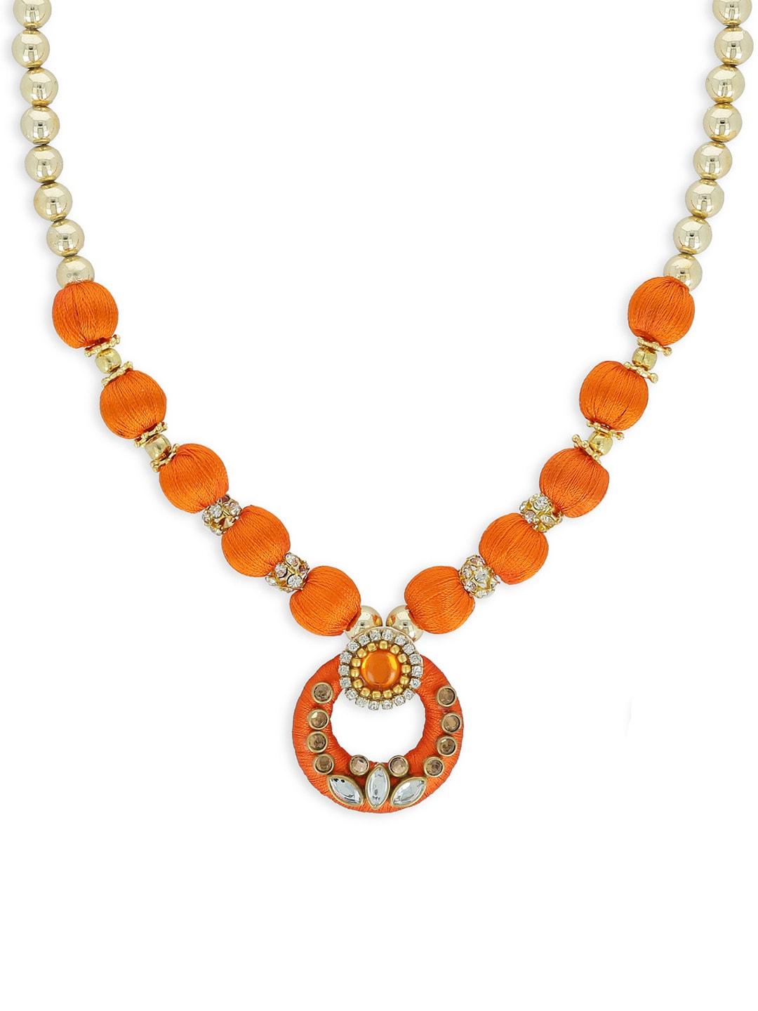 akshara girls orange & gold-toned handcrafted necklace