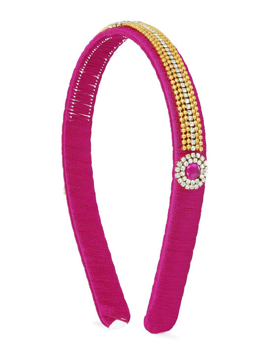 akshara girls pink handcrafted embellished hairband with silk thread