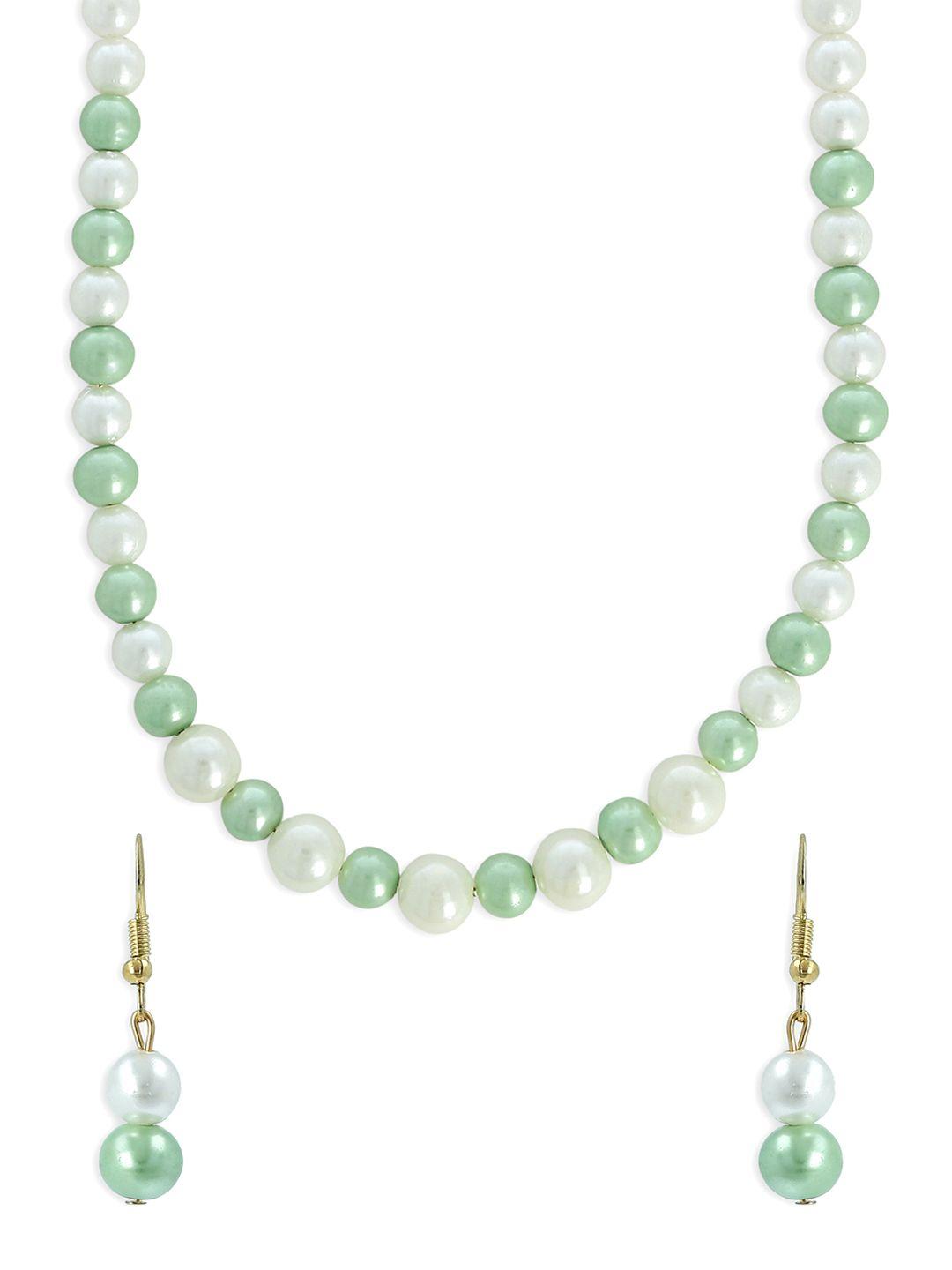 akshara girls white & mint green beaded handcrafted jewellery set