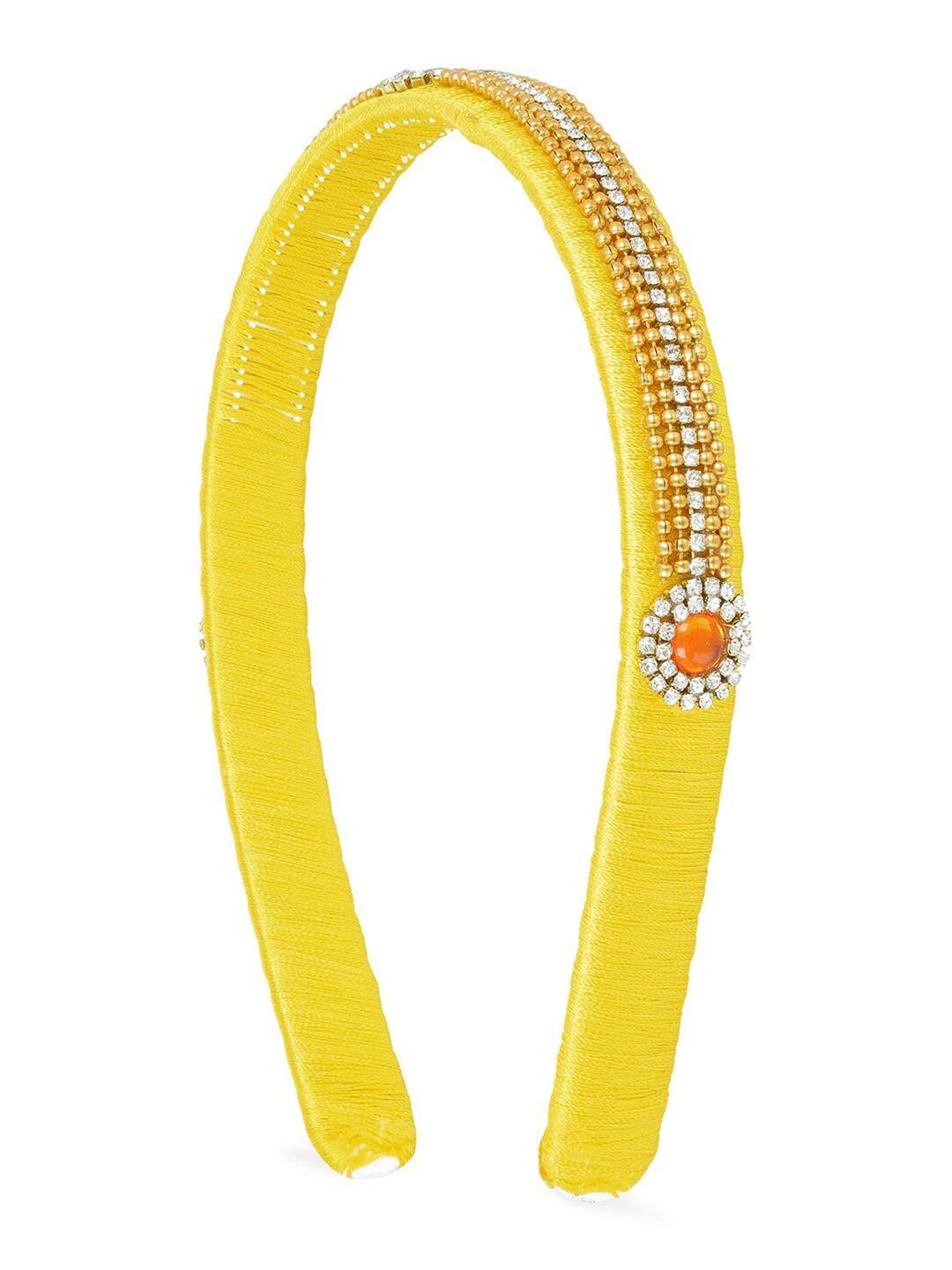 akshara girls yellow handcrafted embellished hairband with silk thread