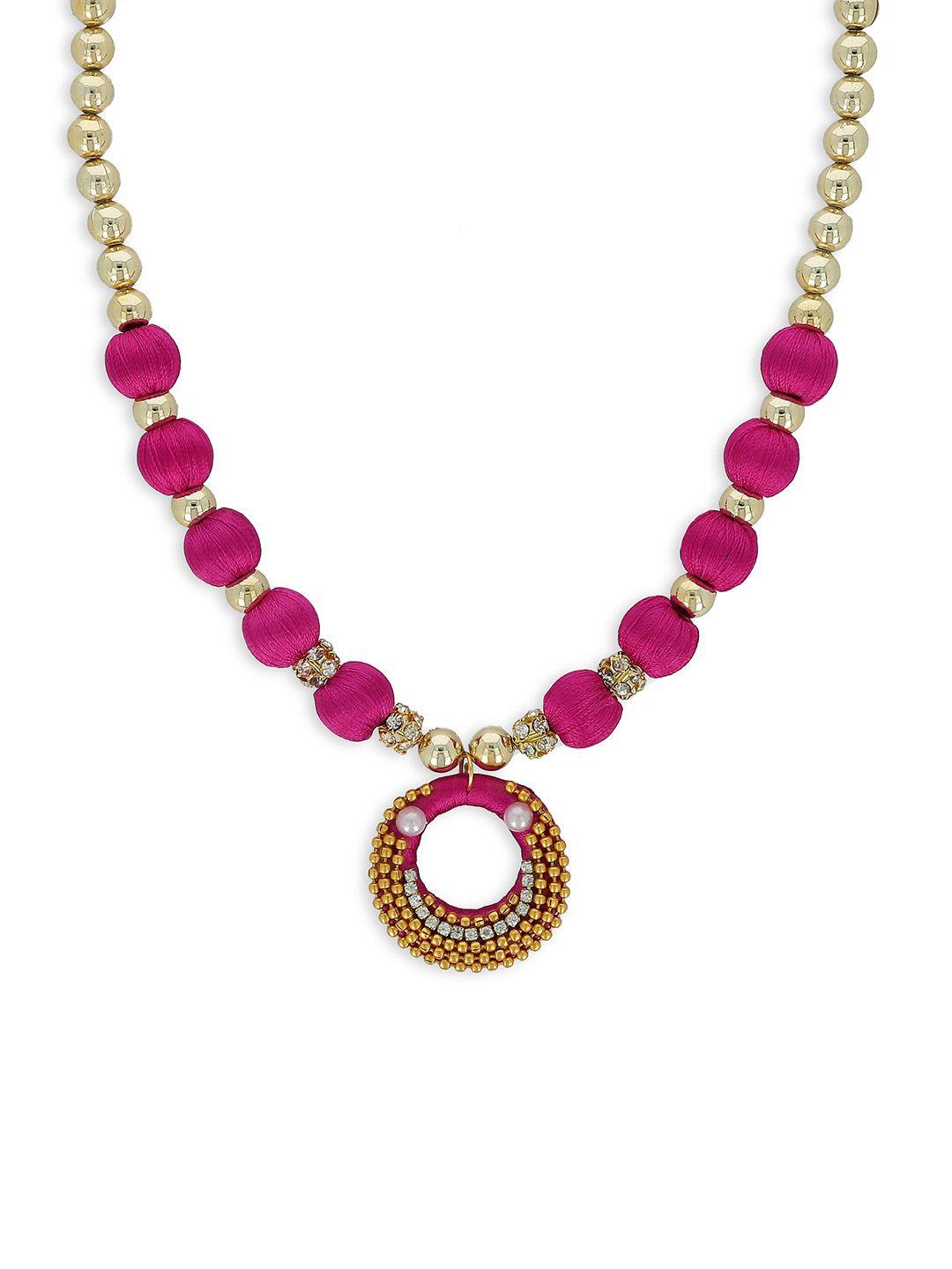 akshara gold-toned & pink handcrafted beaded necklace
