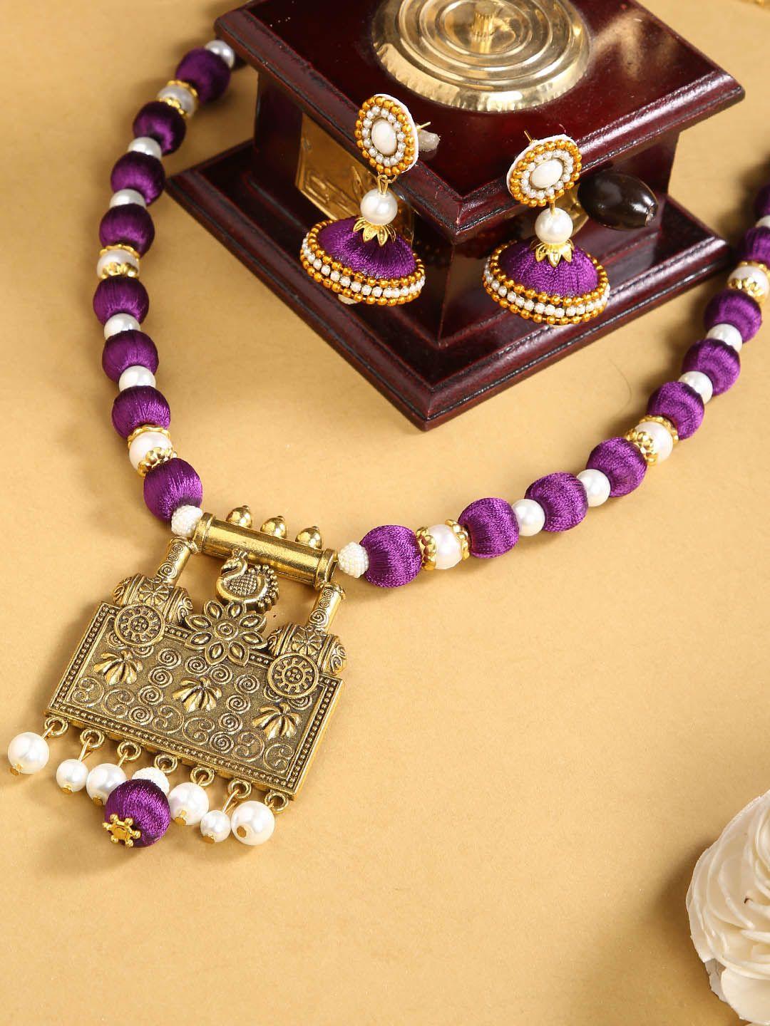 akshara purple & gold-toned german silver jewelry set
