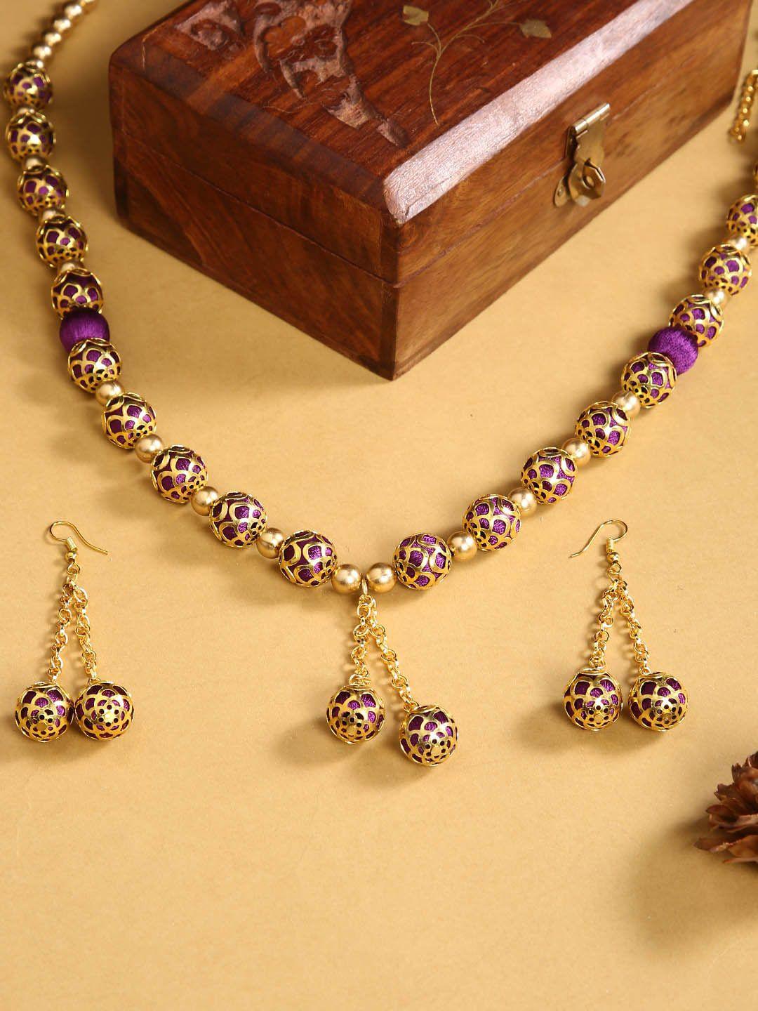 akshara women purple & gold-toned brass-plated jewellery set