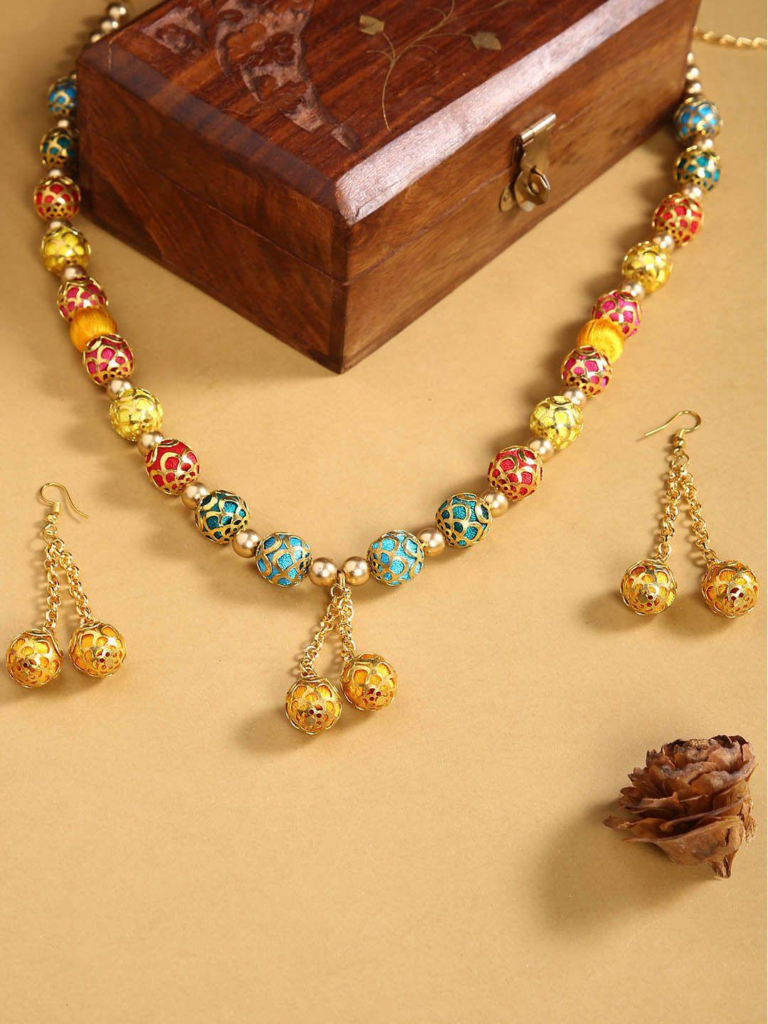 akshara brass-plated multi-coloured beaded jewellery set