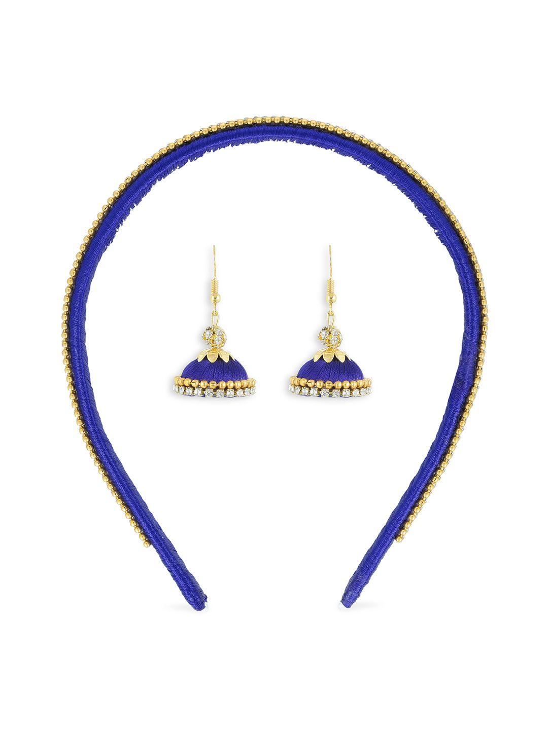 akshara girls blue set of 2 beaded hairband & a pair of earrings