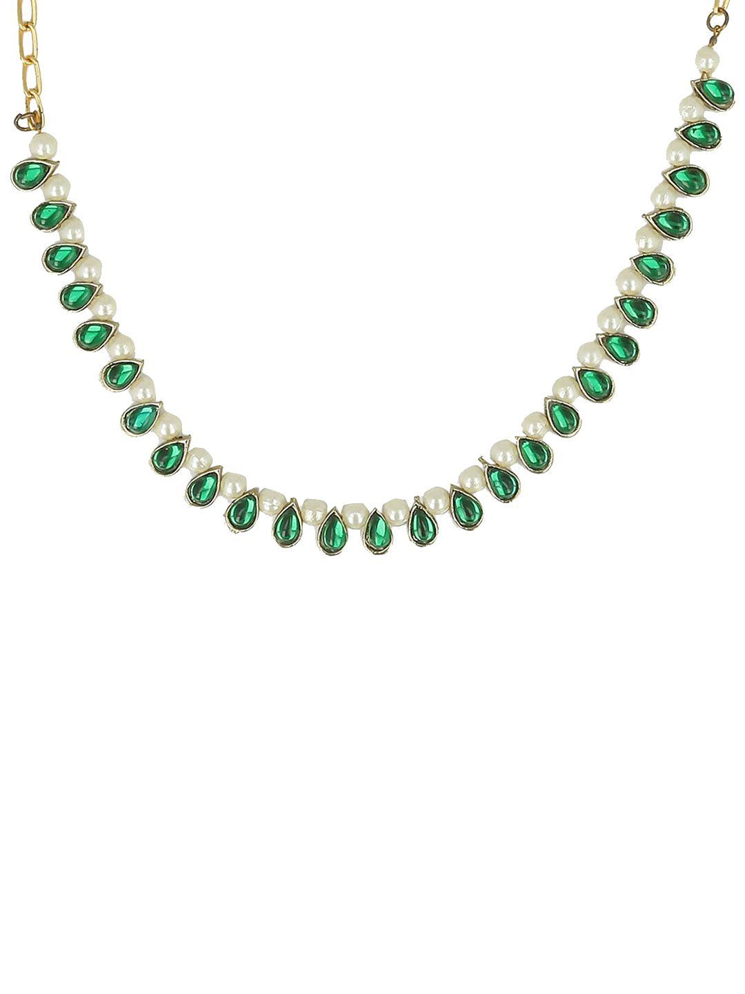 akshara girls gold-toned & green synthetic choker handcrafted necklace
