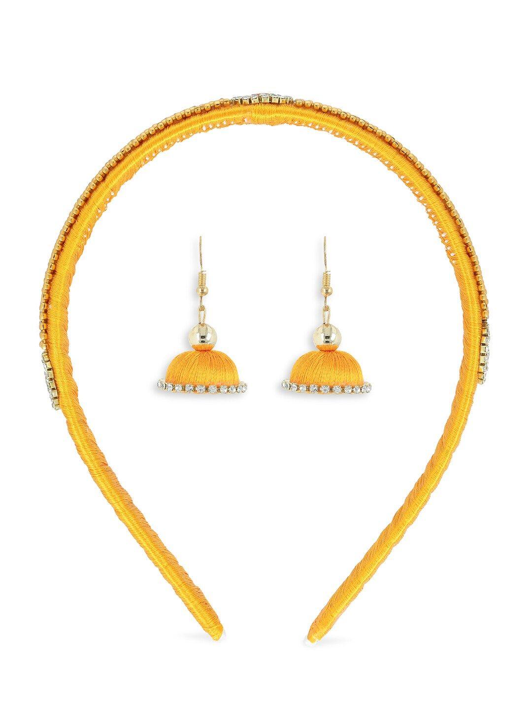 akshara girls gold-toned & orange set of 2 beaded hair accessory set