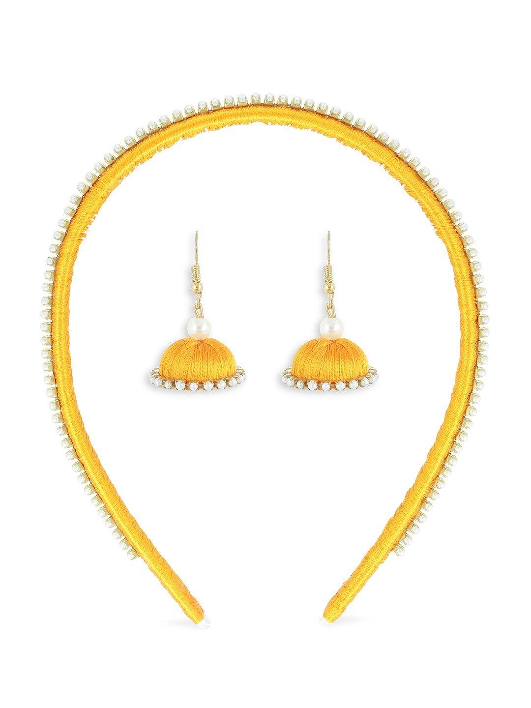 akshara girls gold-toned & yellow set of 2 beaded hair accessory set