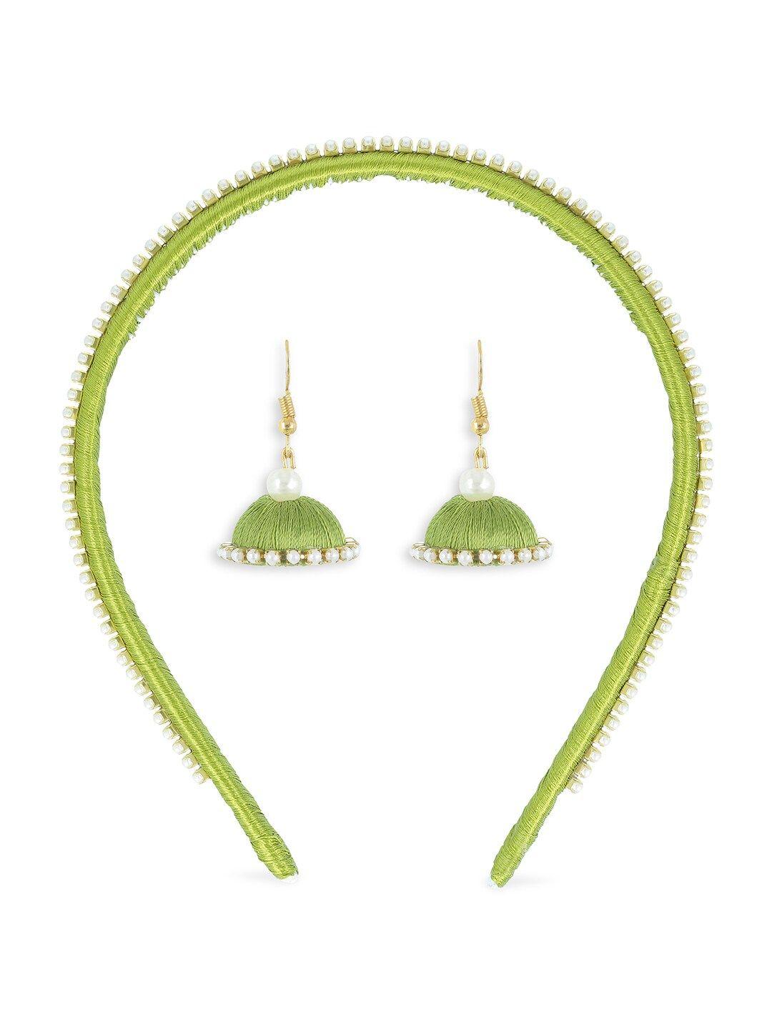 akshara girls green & gold-toned set of 2 beaded hair accessory set