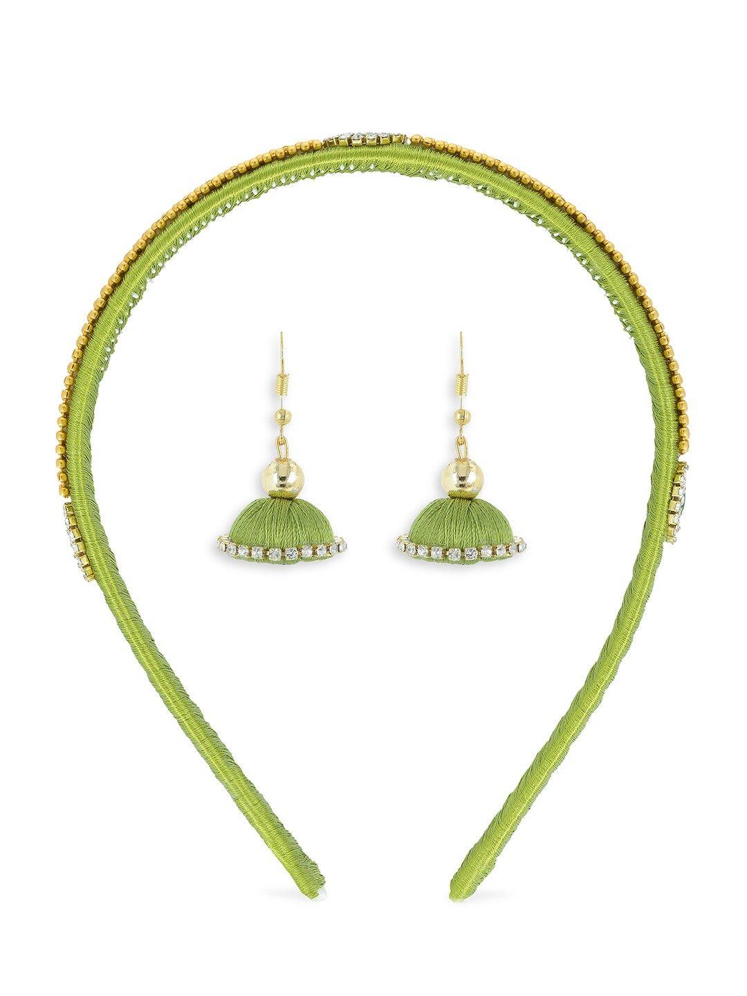 akshara girls green & gold-toned set of 2 beaded hair accessory set