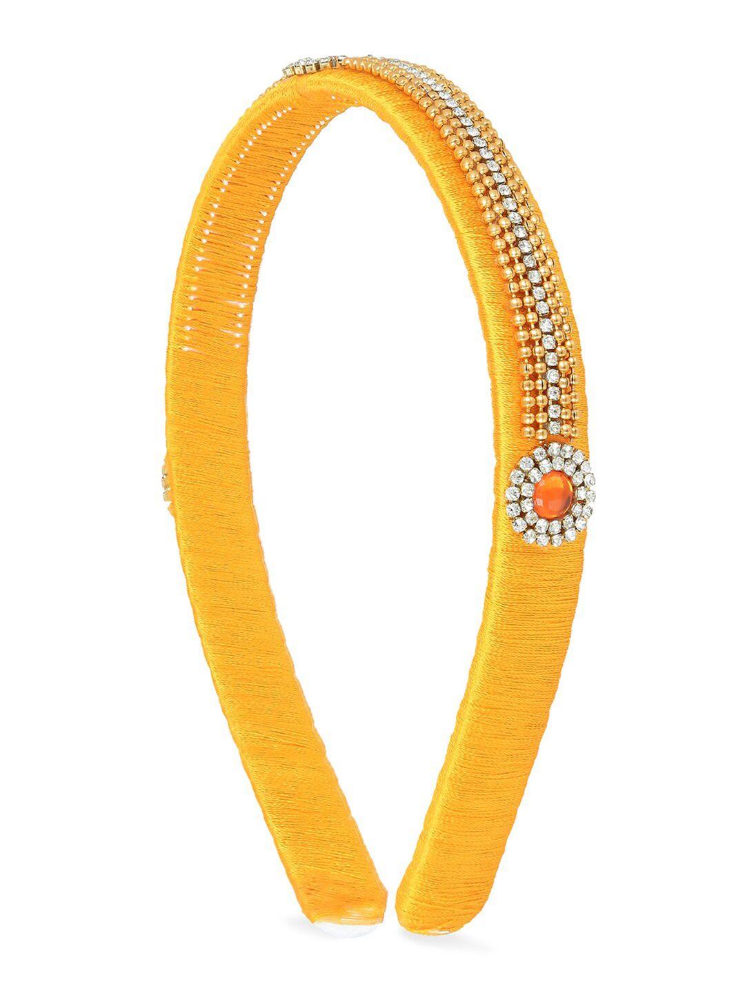 akshara girls mustard yellow & gold-toned embellished hairband