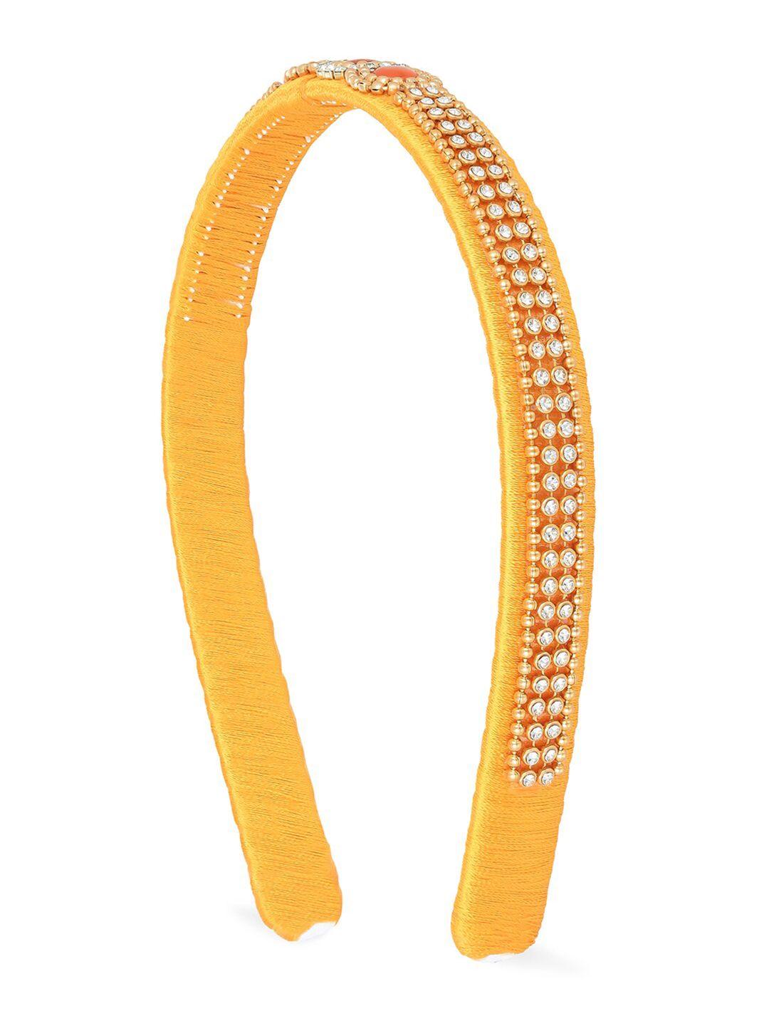 akshara girls mustard yellow & gold-toned embellished hairband