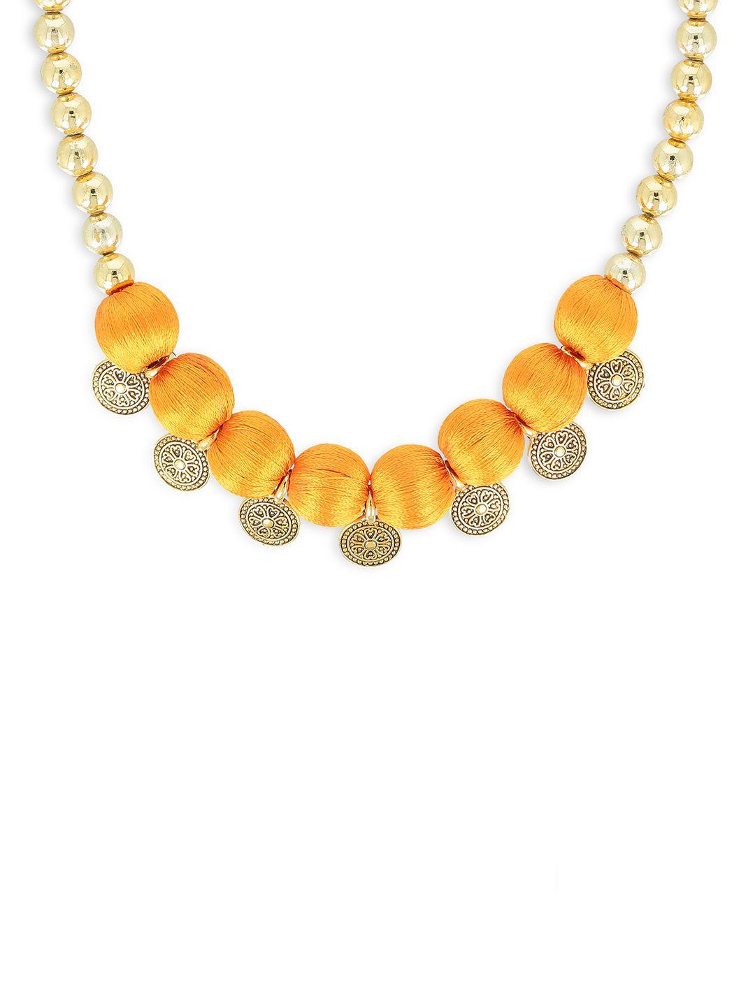 akshara girls orange & gold-toned synthetic handcrafted necklace