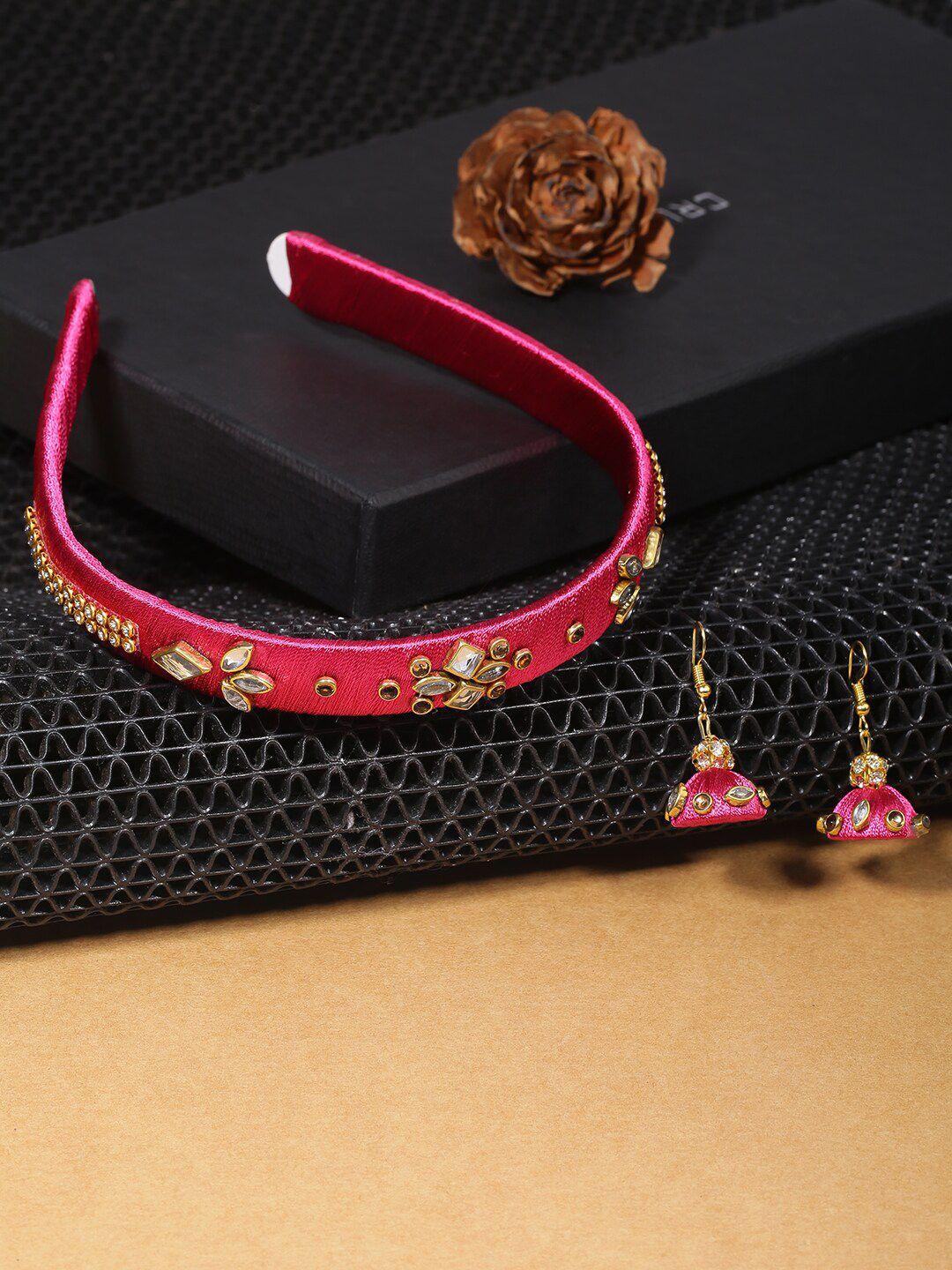 akshara girls pink & gold-toned set of 2 beaded hair accessory set